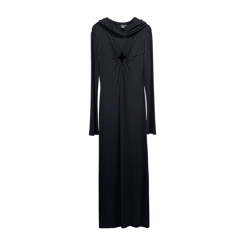 ANNAKIKI Four-pointed star cut-out hooded long-sleeved dress for women-GOU