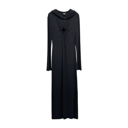 ANNAKIKI Four-pointed star cut-out hooded long-sleeved dress for women-GOU