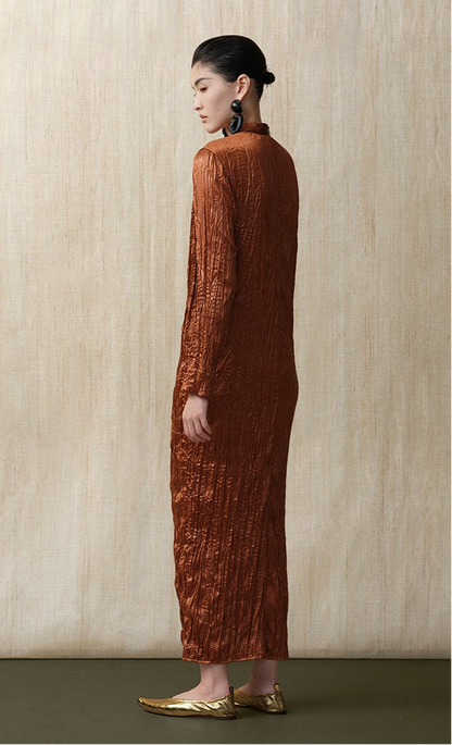 ZHUCHONGYUN Glossy Pleated Beaded Strap Straight Maxi Dress-YOKOZO.