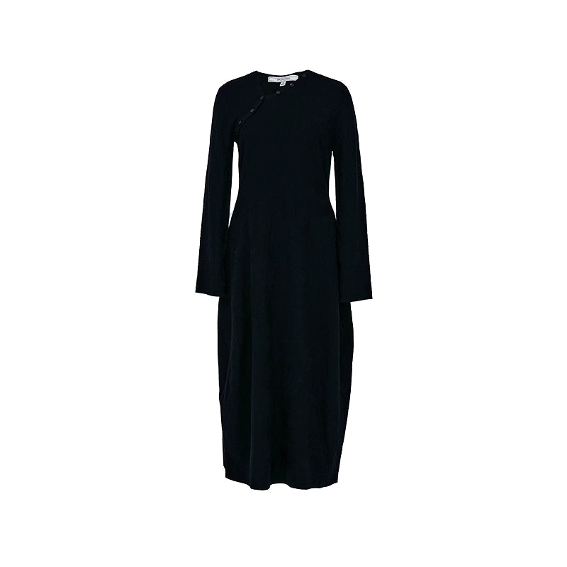 ZHUCHONGYUN Chinese winter bias placket black knit dress--ICHIMURA.