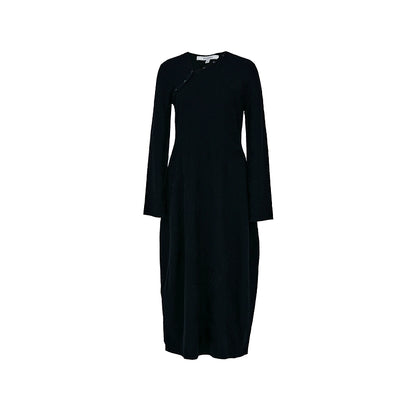 ZHUCHONGYUN Chinese winter bias placket black knit dress--ICHIMURA.