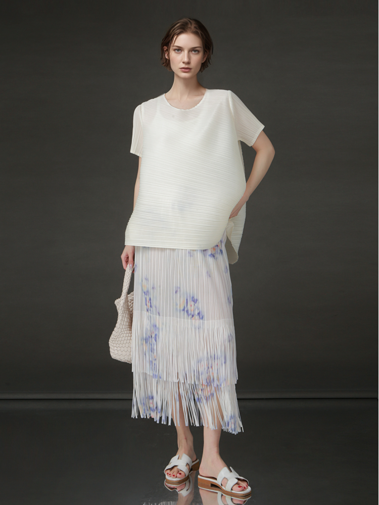 PIAOIN Miyake style simple premium pleated design T-shirt  -CECILLIA