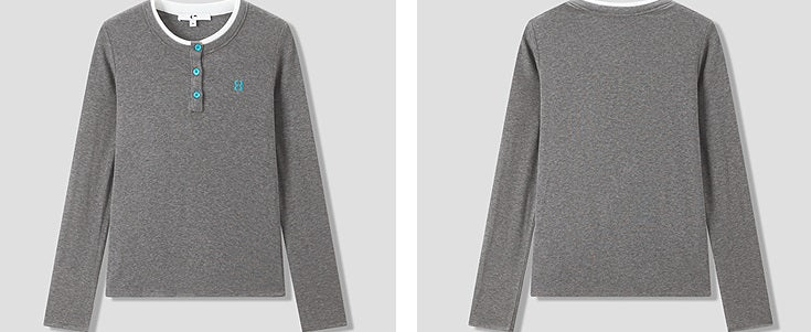 COMME MOI Lu Yan designer new women's clothing Henry collar color-blocked slim T-shirt- CHAOS.