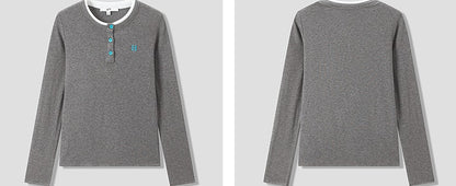 COMME MOI Lu Yan designer new women's clothing Henry collar color-blocked slim T-shirt- CHAOS.