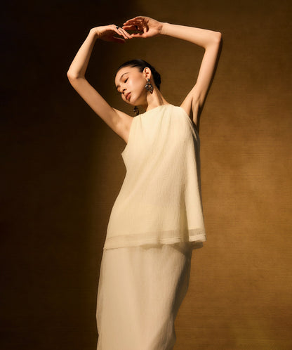 HECO Chinese style wrinkle elastic crew neck vest  age-reducing top - CAST.