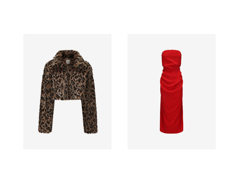ATELIER MISS LU faux fur zip-up leopard print short coat - AURORA