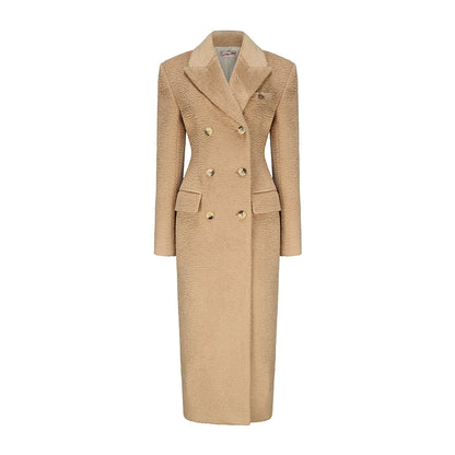 Le Palais Vintage Luxury Beige Suit Collar Long Sleeve Straight Long Winter Coat-KIKE.