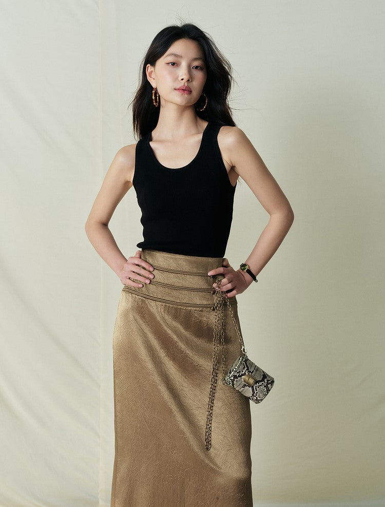 SUSHE Light Chinese acetate scratch satin high waist long skirt female -JESSICA