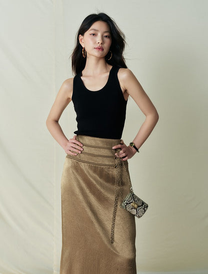 SUSHE Light Chinese acetate scratch satin high waist long skirt female -JESSICA