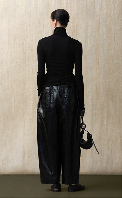 ZHUCHONGYUN Turtleneck Drawstring Silk Wool Blend Sleeve Top--MADO.