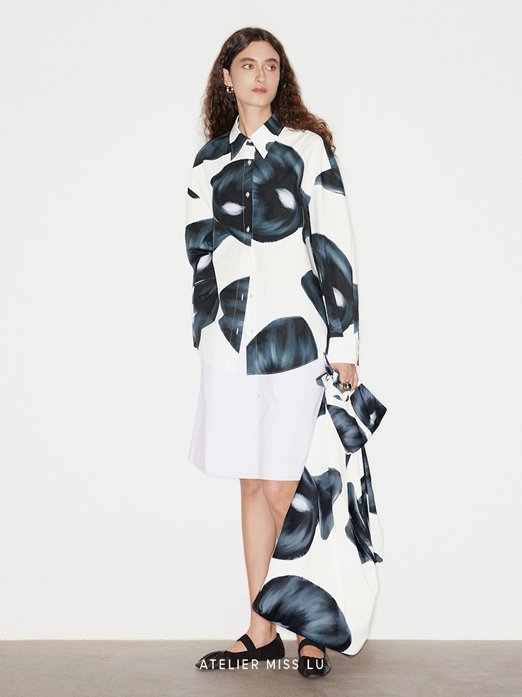 ATELIER MISS LU Spring/Summer brand fixed dyeing calla lily print shirt - TEE