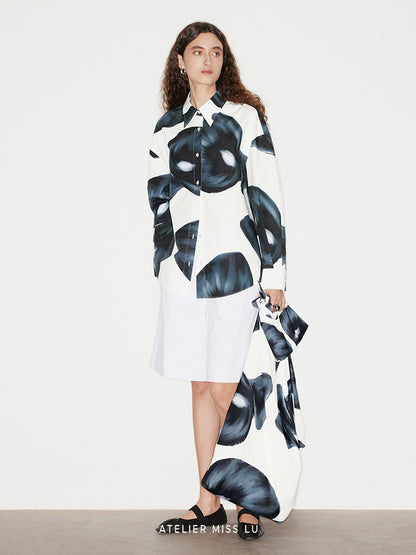 ATELIER MISS LU Spring/Summer brand fixed dyeing calla lily print shirt - TEE