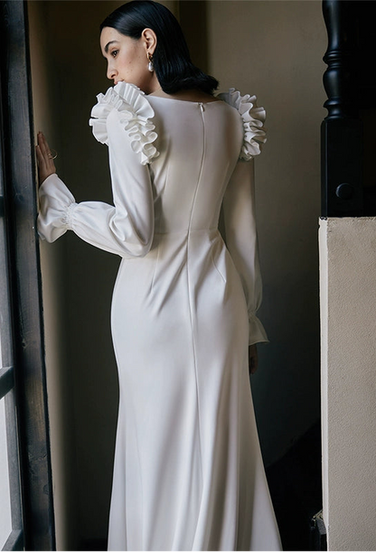 GOUDIN white wedding host evening dress-NICH.