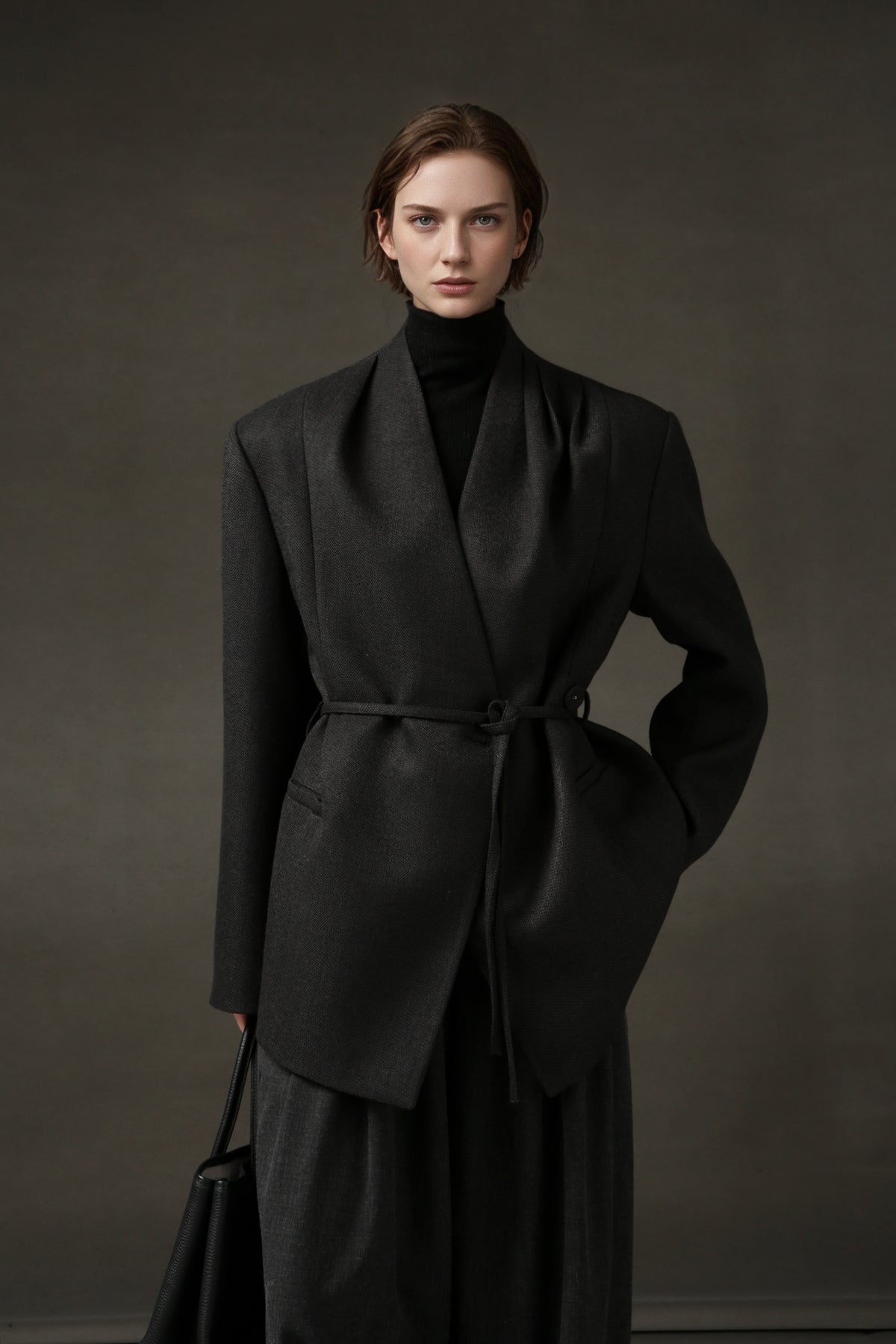 PIAOIN light style shoulder shirring elegant V-neck suit women's waist blazer-FATE