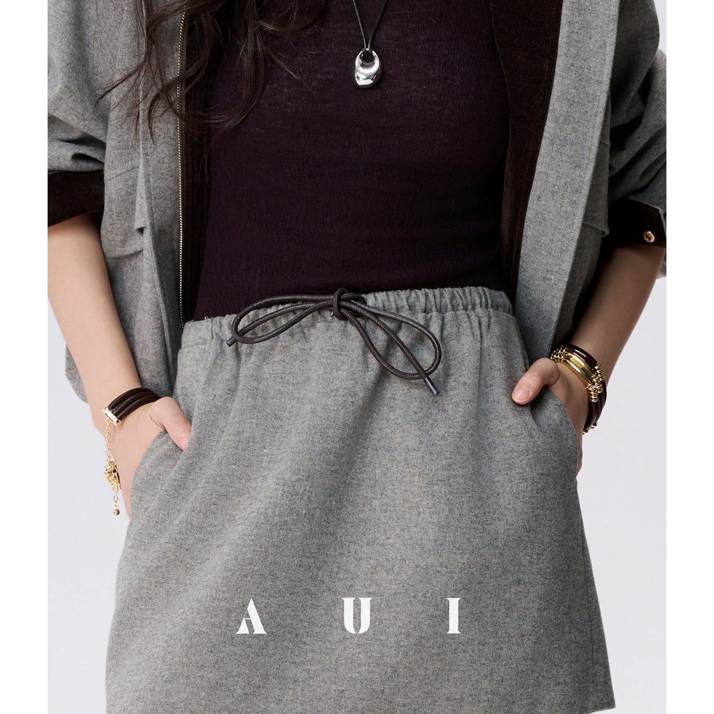 AUI Professional Fall/Winter New High-End Waist Temperament Short Skirt - CRACK