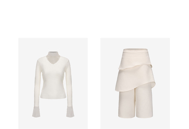 ATELIER MISS LU pearl embellished gauze patchwork knitted top - STRAD