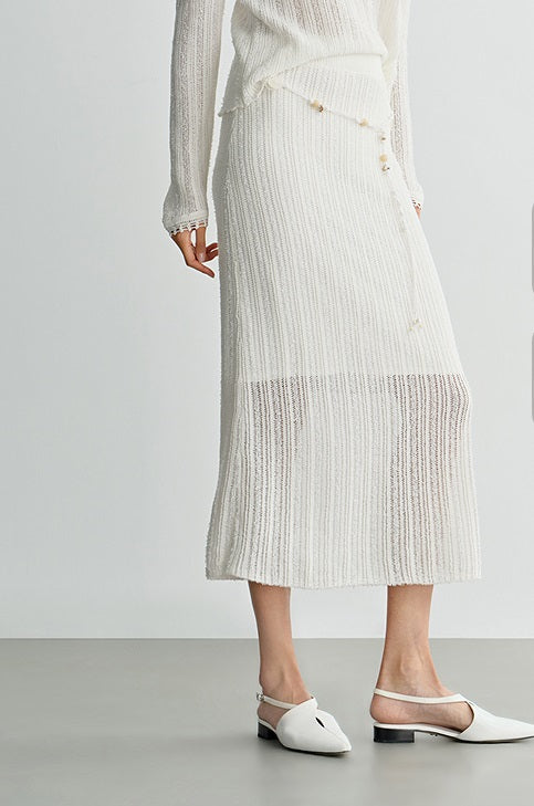 COMME MOI  women's cut-out raw edge knitted straight skirt - NAOMI.