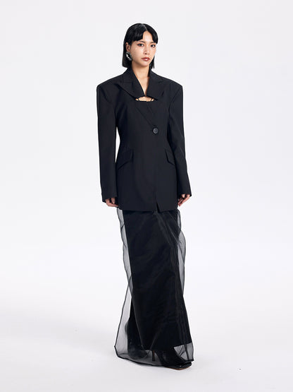 TINY IN casual black cut-out collar waist coat-SYAD