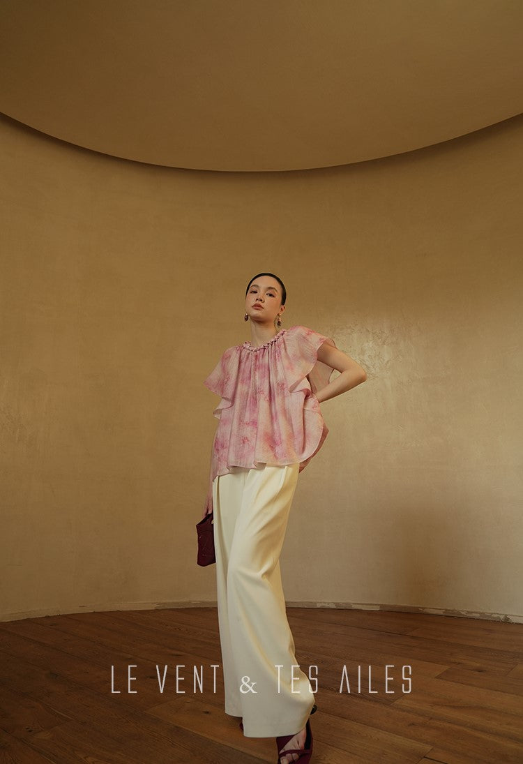 LE VENT&TES AILES Sakura Tencel Smudge Slip Skirt Loose Top Handmade-BECCA