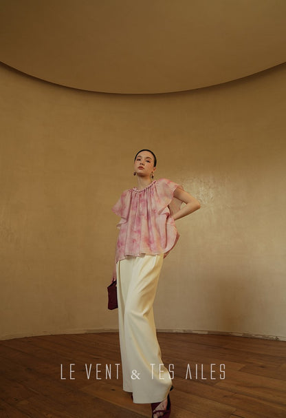 LE VENT&TES AILES Sakura Tencel Smudge Slip Skirt Loose Top Handmade-BECCA
