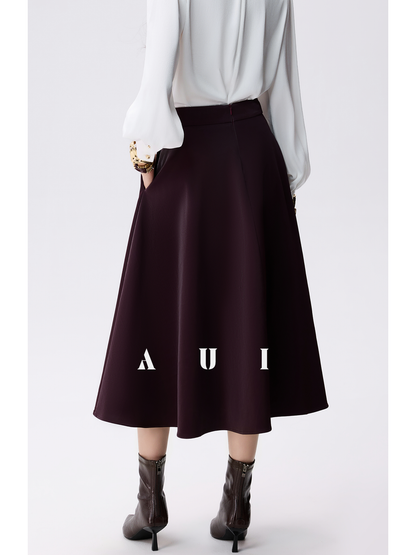 AUI Andorra red faux leather jacket A-line skirt two-piece set - JUN.