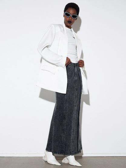 ANNAKIKI Designer White Acetate Print Loose Suit Jacket for Women - CRAVE