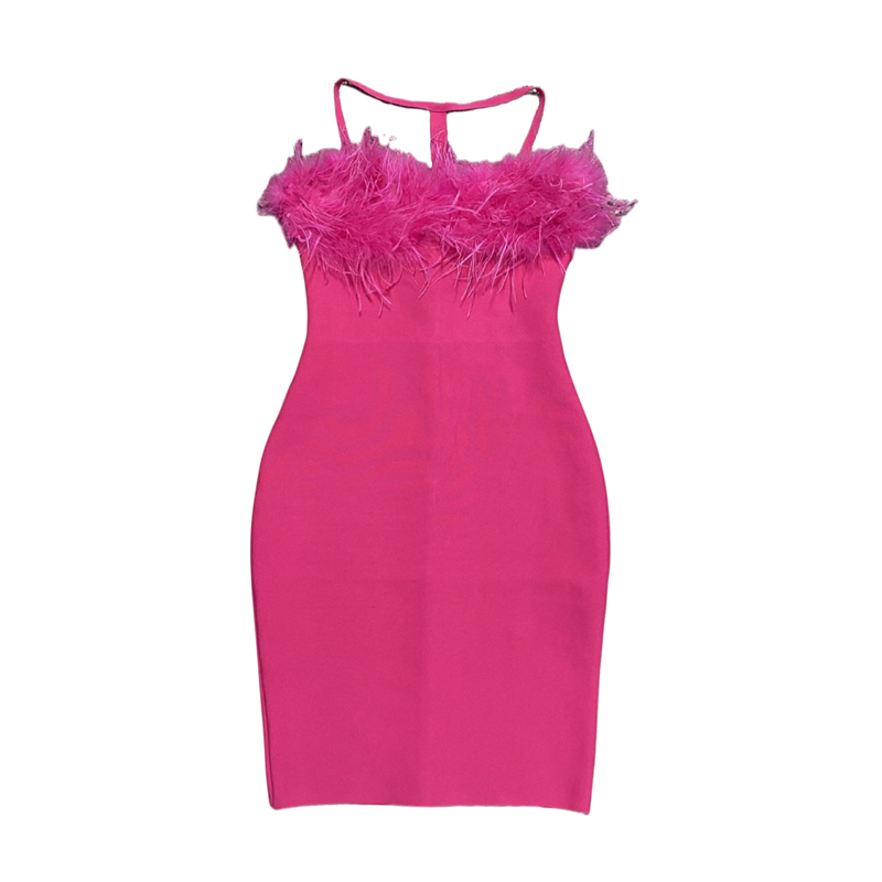 DOLLY Luxury Rose Pink Sleeveless Halter Neck High Waist Knitted Sexy Dress-PURSIA