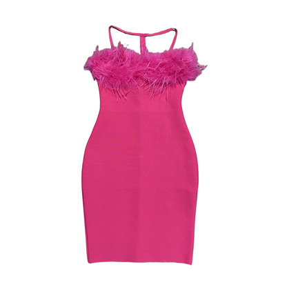 DOLLY Luxury Rose Pink Sleeveless Halter Neck High Waist Knitted Sexy Dress-PURSIA