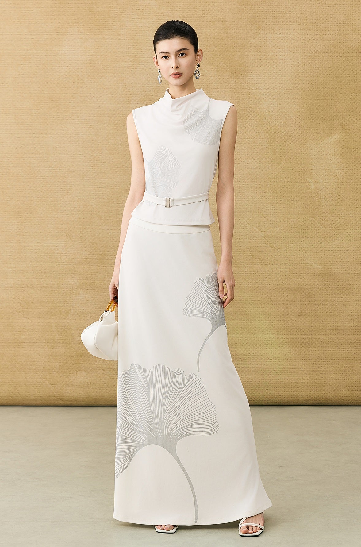 HECO Chinese draped skirt summer fashion ginkgo print skirt set - AFLORAL.