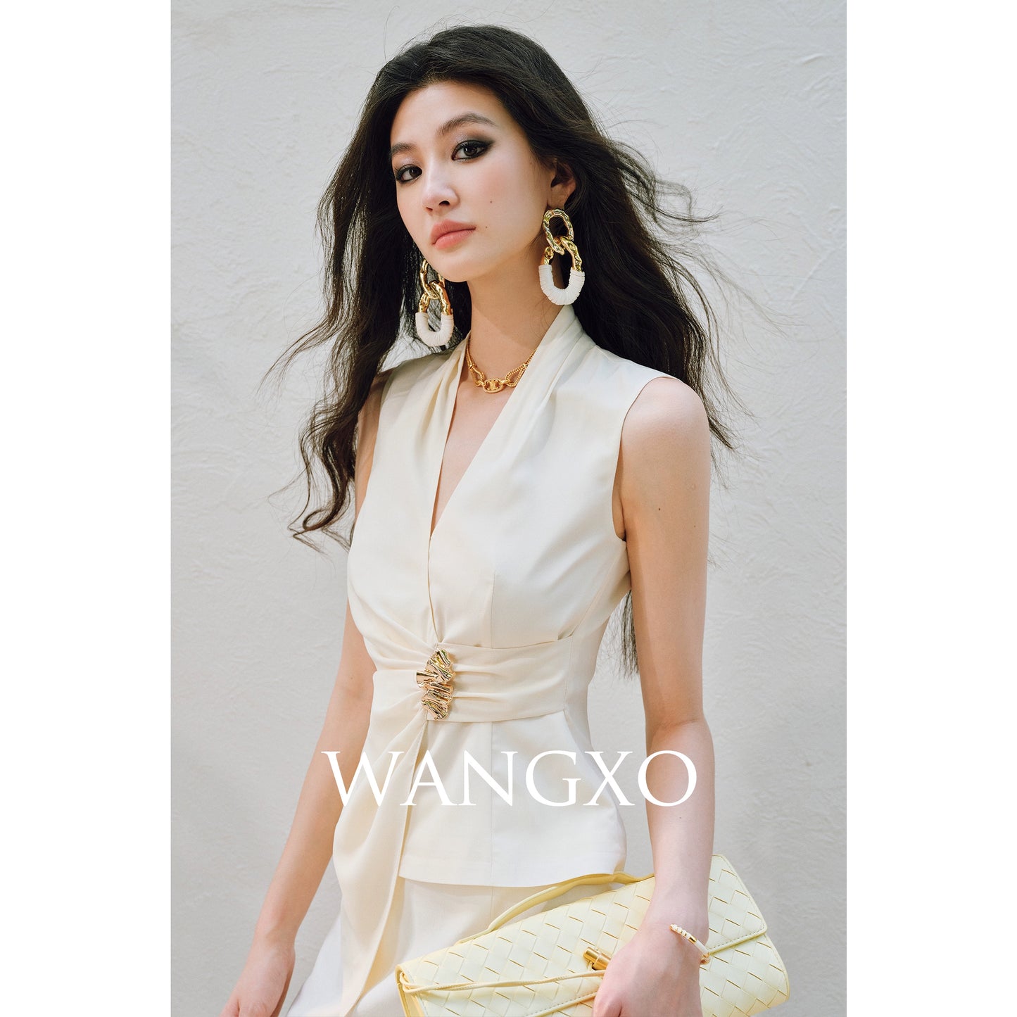 WANGXO | Innovative Weaving Texture Overlapping V-Neck Sleeveless Top -KEIA