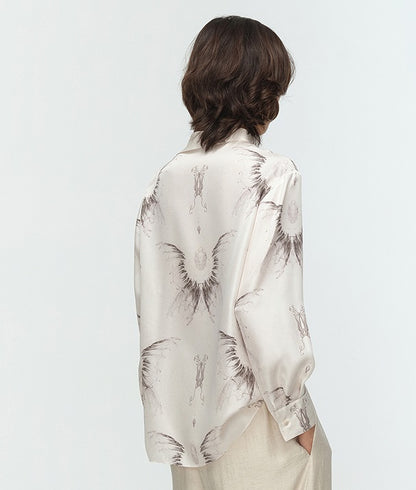 COMME MOI  summer women's lapel silk print shirt top - MASTER.