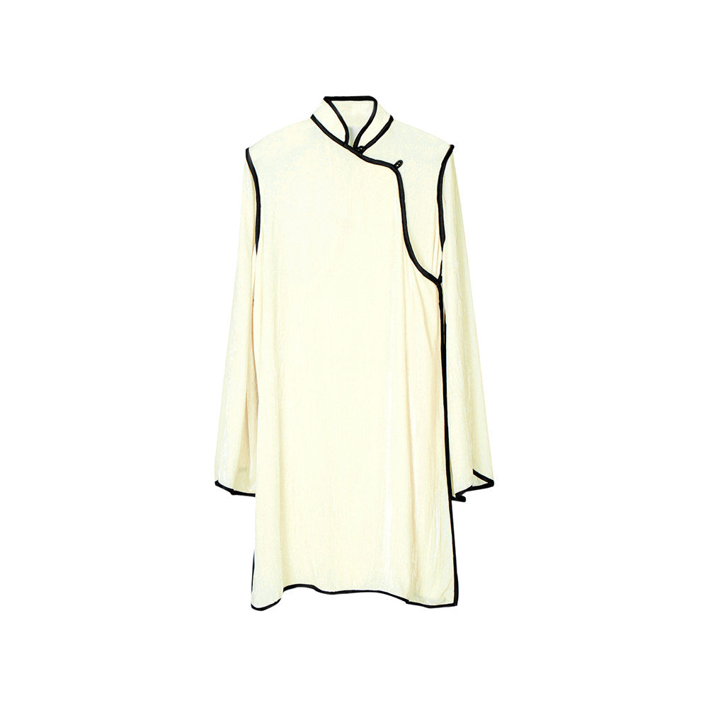 TUYUE white silk velvet improved cheongsam dress- BRENT.