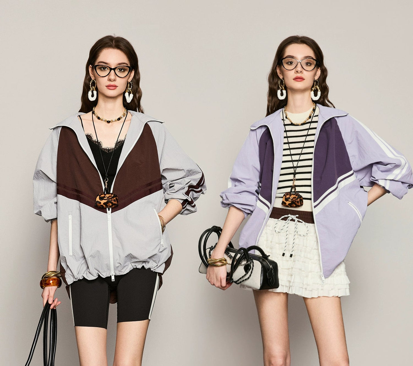 ANNASPEAK fashionable contrast color loose hooded jacket-KIM.