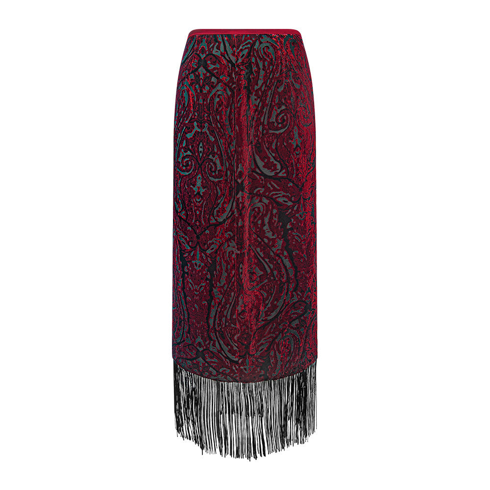 TUYUE silk burnt flower tassels midi skirt - MIN.