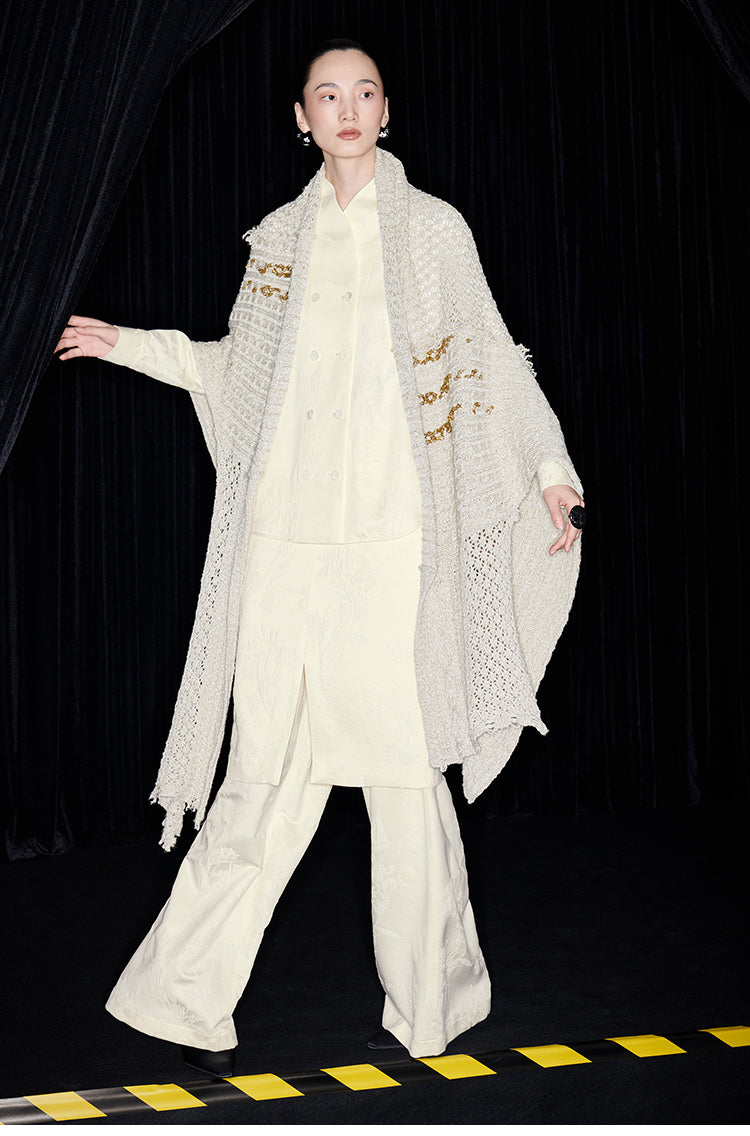 M essential Mackay designer Jin Rao knitted twisted beaded style cape - stat.