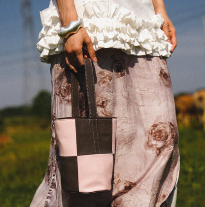 IUBALLET Sugar Cube Contrast Splicing Vegetable Bucket Bag - GLARING.