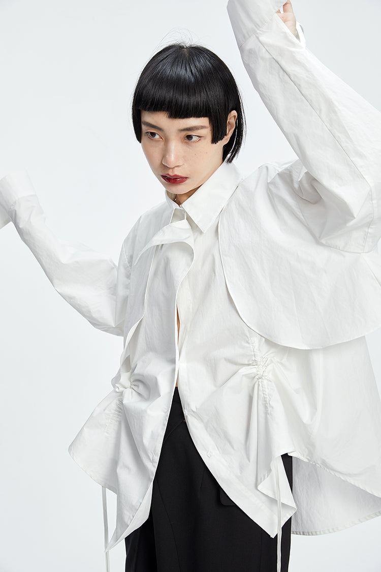 TINY IN  two irregular drawstrings waist cinching blue white shirts-DANTE