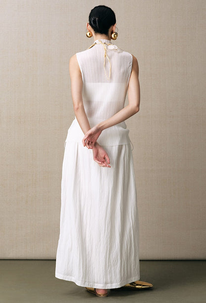 ZHUCHONGYUN white pleated adjustable pocket cocoon-shaped straight skirt-NODE.