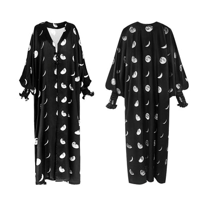 TUYUE moon print lantern cuff buckle holiday long coat- FATIMA.