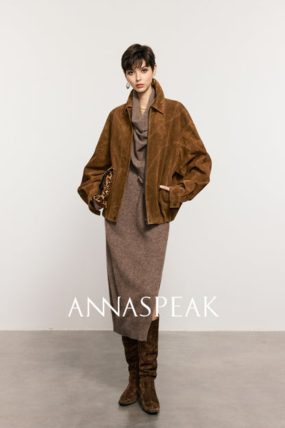 ANNASPEAK  Wool V-Neck Dress Shawl Knit Set Winter-KIKI.