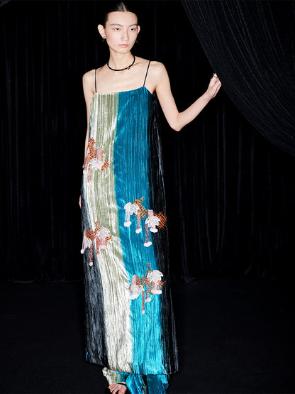 M essential Mackay designer hand-painted tassel embellishment slip dress pant set - Sanui Sala.