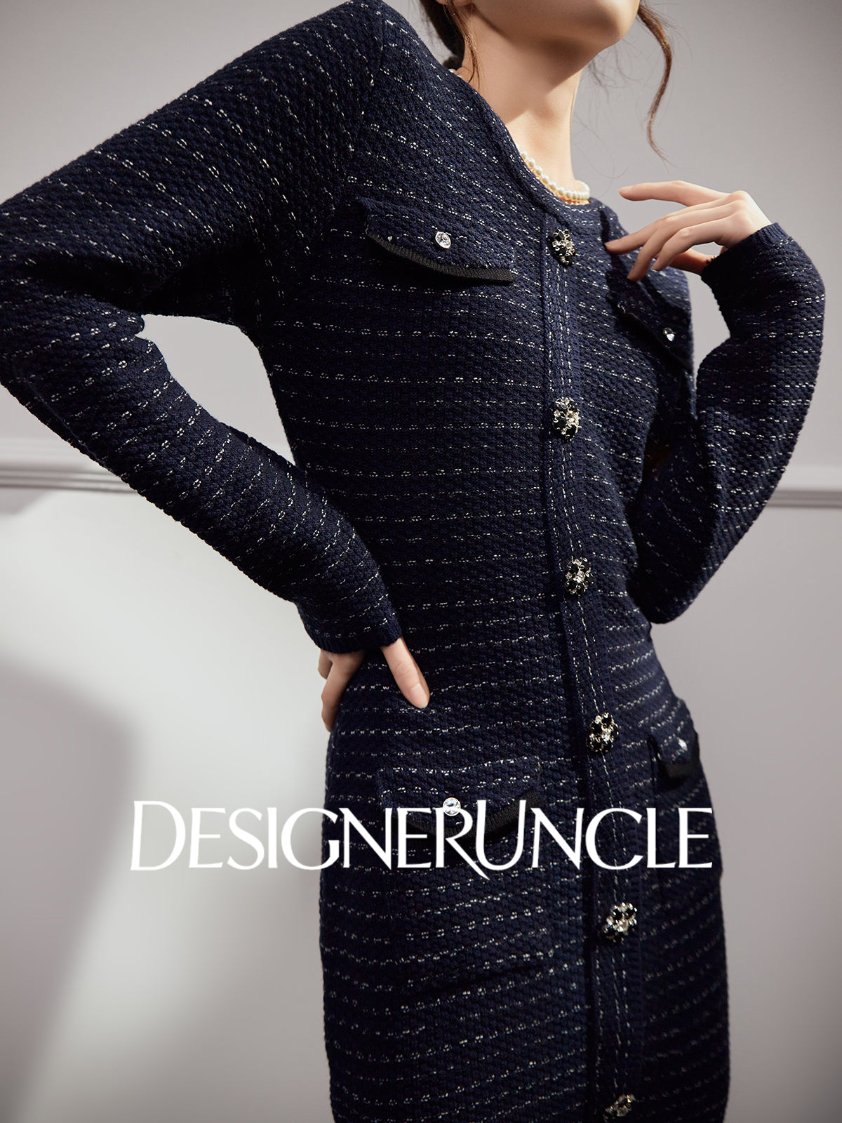 DGU "Gilded Blue" new French fragrance style slimming royal blue dress - Joseph.