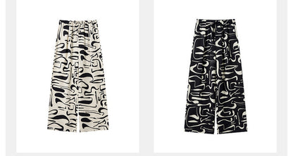 Sushe Neo-Bohemian Tencel linen print drawstring tie wide-leg slacks -JULIET