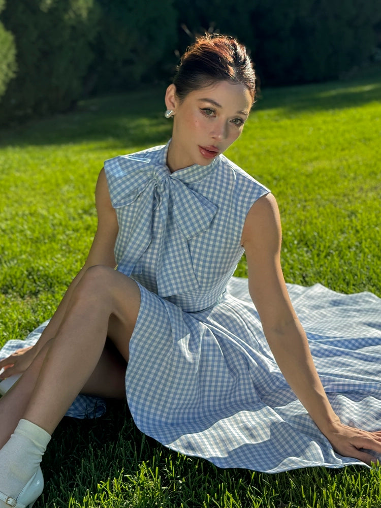 Le Palais Vintage Hepburn style elegant plaid slim fit large skirt dress-HANKS