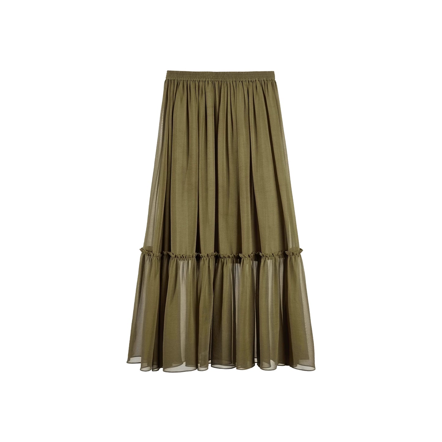 NOTHING WRITTEN fixed spinning silk micro sheer mesh elastic waist long skirt-HAZEL.