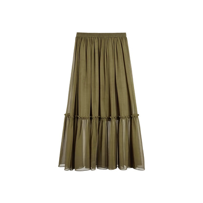 NOTHING WRITTEN fixed spinning silk micro sheer mesh elastic waist long skirt-HAZEL.