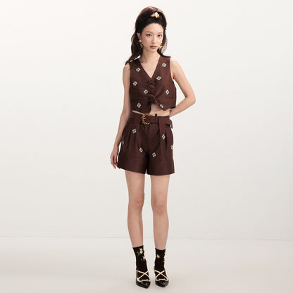 FAME pastoral flower embroidery horse clip small top