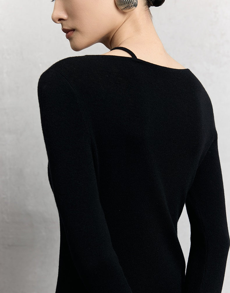 HECO asymmetrical hollow Red Black Apricot wool blend knitwear - mere.