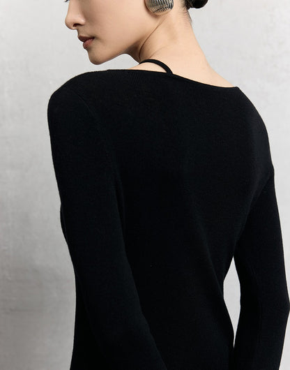 HECO asymmetrical hollow Red Black Apricot wool blend knitwear - mere.