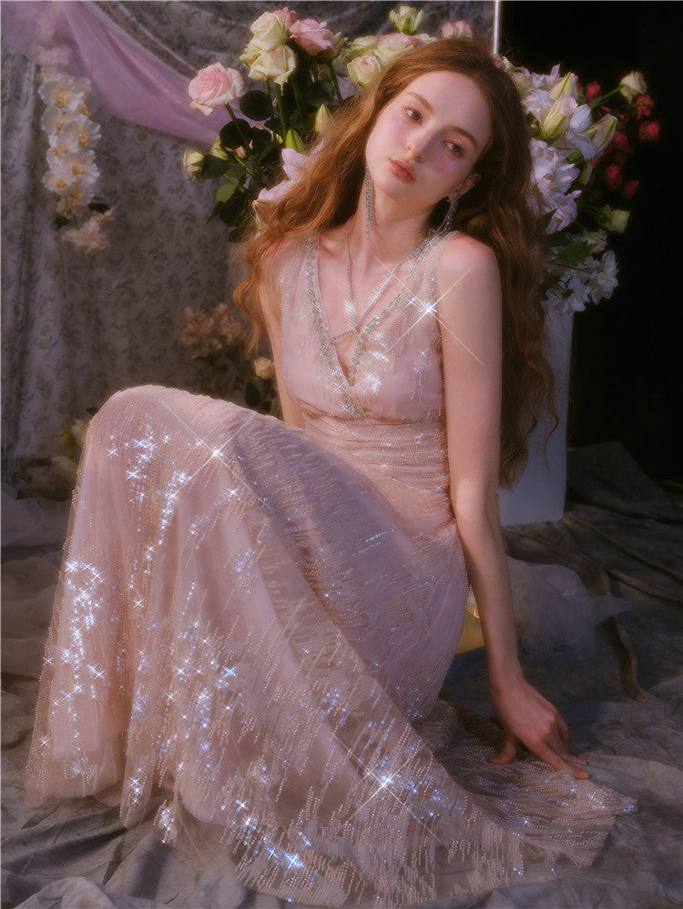 Wardrobes by Chen High End Sleeveless Wrap Embroidered Bead Dress-Sama